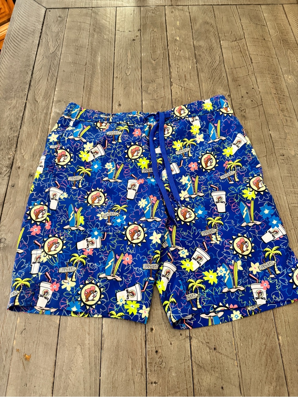 Boys Buc-ees Tropical Print Swim Trunks